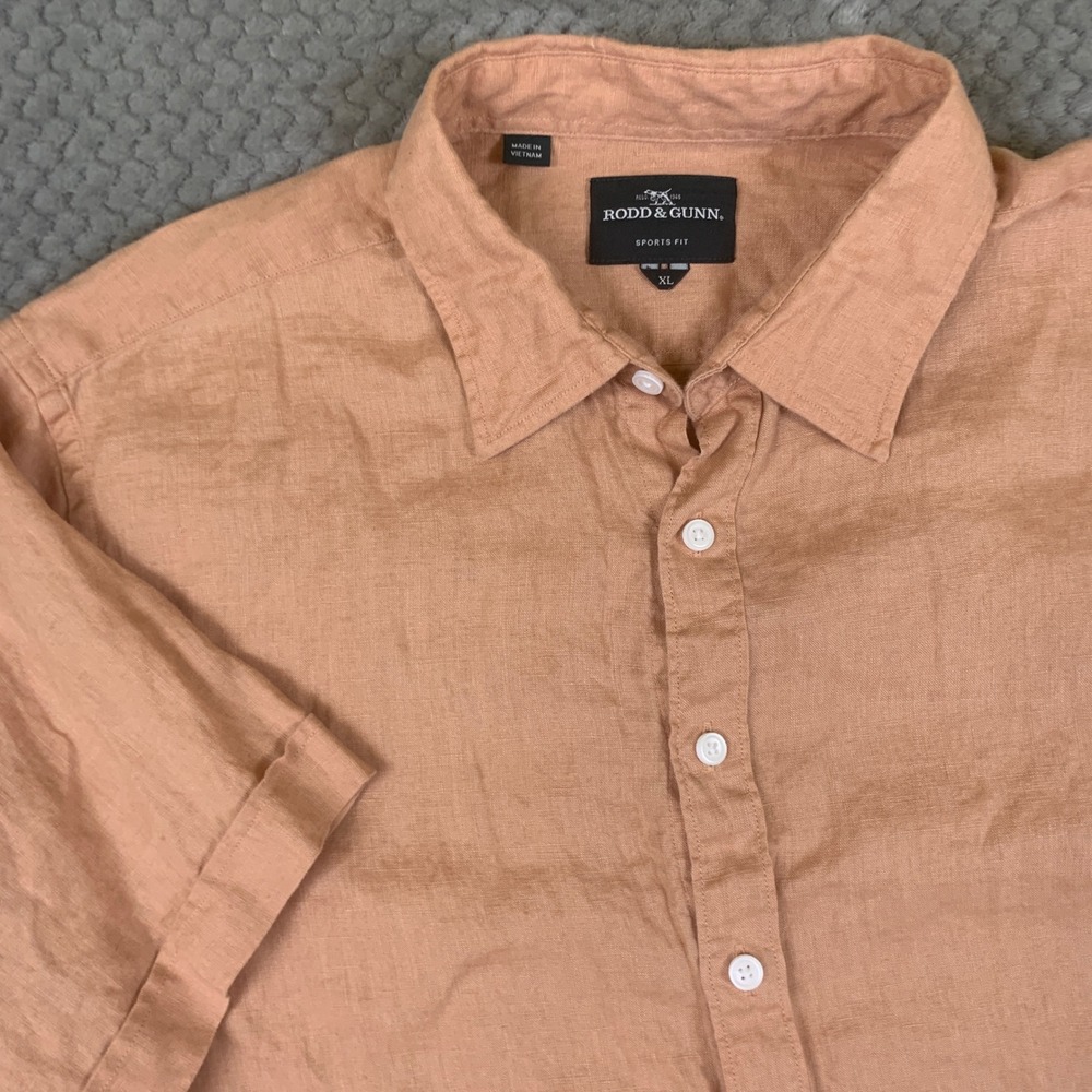 Rodd & Gunn Mens XL Coral Orange 100% Linen Short Sleeve Sports Fit Shirt LP5940